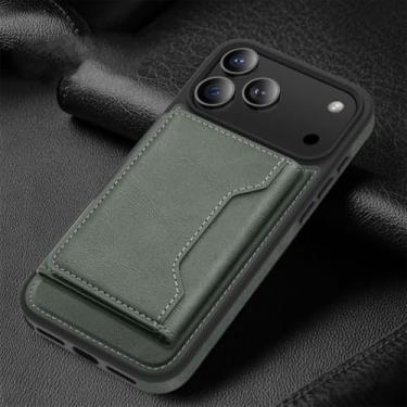 Imagem de Capa carteira de luxo em couro para iPhone 17 Air 16 15 14 Plus 13 12 11 Pro Max com fecho magnético resistente (para iPhone 16e/Verde)