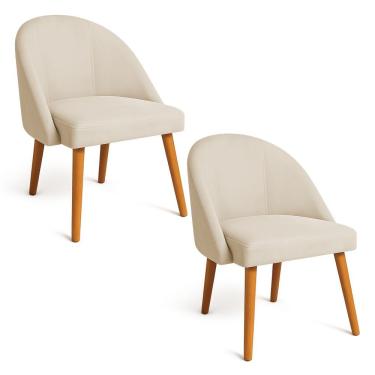 Imagem de Kit 02 Cadeiras Poltrona De Jantar Luna Suede Pés Palito Castanho - Pallazio Cor Bege