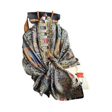 Imagem de Lenço De Seda Luxuoso Feminino 180x90CM Estampa Fashion Xale Longo Pro