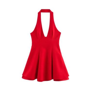 Imagem de Vestido Curto Feminino Com Decote Em V E Laço, Estilo Ondulado, Saia A