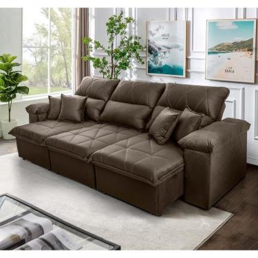 Imagem de Sofá Retrátil Reclinável Trento 2,30m Suede Velut Marrom Claro Molas No Assento - King House