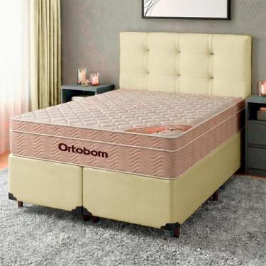 Imagem de Conjunto Cama Box Bege Queen + Colchão Molas Ensacadas Airtech Ortobom