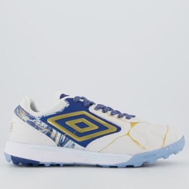 Imagem de Chuteira Umbro Ada Master Class Pro Bump Kintsugi Society Branca e Azu