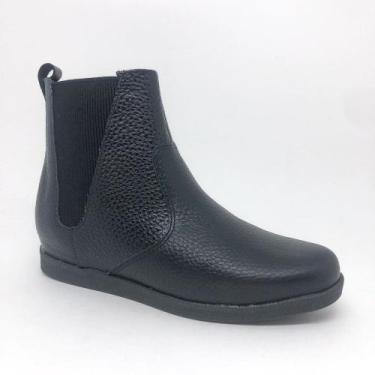 Imagem de Bota Casual Feminina Usaflex em Couro Elástico Lateral, Preto, 36