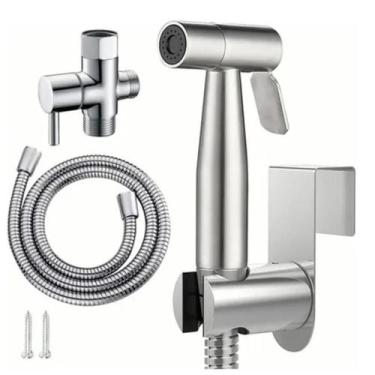 Imagem de Ducha Higienica Completa Inox Escovado Gatilho Registro 1/4 De Volta M