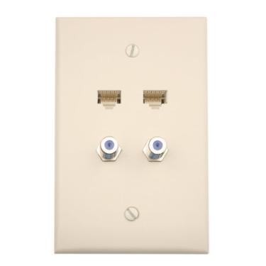 Imagem de Leviton 5EA20-M4T QuickPlate, 2 portas de dados e 2 conectores F, amêndoa clara