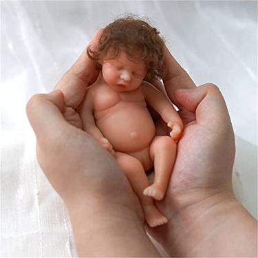 Imagem de KEGUOF Mini bebê de silicone, O bebê reborn,bonecas renascidas de 6''/55 cm miniatura realista com roupas de cabelo de raízes encaracoladas, boneca renascida de silicone corpo inteiro,Girls