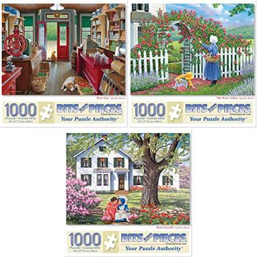 Imagem de Bits and Pieces – Value Set of Three Jigsaw Puzzles for Adults – Slow Day, The Rose Arbor, Best Friends by Artist John Sloane – Unique Random Cut Puzzle Pieces (Three 1000 Piece Puzzle 20" x 27")