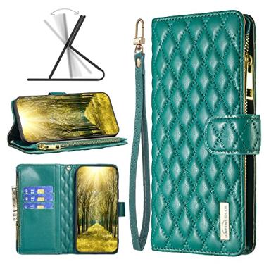 Imagem de Capas de telefone com slots de cartão de luxo Samsung Galaxy A14 5G capa de couro cordão zíper carteira clipe negócios à prova de choque capas para telefone Samsung A14 5G (verde, Samsung A14 5G)
