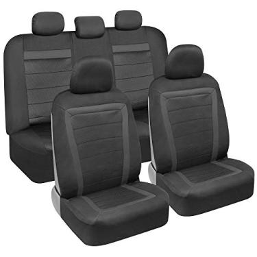 Imagem de BDK FreshMesh capas de assento de carro, conjunto completo (acento cinza) – conjunto de capas de assento frontal e traseiro com design moderno sem lateral, ajuste universal para caminhões de carro e SUVs