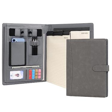 Imagem de Wason Portfolio Padfolio A4 Capa de couro PU para pasta de documentos com bloco de escrita, prancheta removível, cartão de papelaria, capa para celular e tablet, suporte para organizador, escritório,