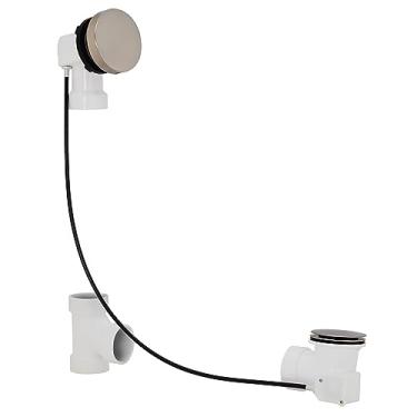 Imagem de Westbrass D50P35SRE-07 88,9 cm acabamento de ralo de banheira com puxador rotativo de tampa de transbordamento, rolha pop-up SCH. 40 encaixes de PVC, níquel acetinado