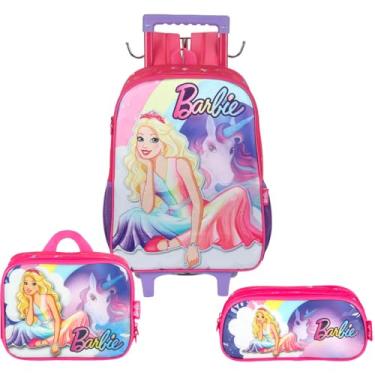 Imagem de Kit Escolar Mochila De Rodinhas 2 em 1 Lancheira Estojo Boneca (Pink)