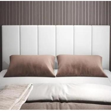 Imagem de Cabeceira Casal Laura 1,40 Almofadada material sintético Branco - Ofer