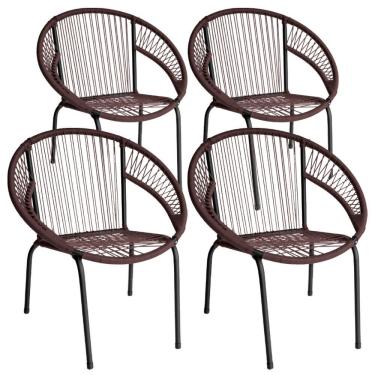 Imagem de Kit 4 Cadeira De Área Eclipse Tramado Fibra Sintética E Aço Tabaco