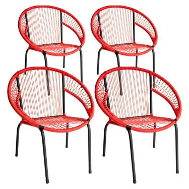 Imagem de Kit 4 Cadeira De Área Eclipse Tramado Fibra Sintética E Aço Vermelho