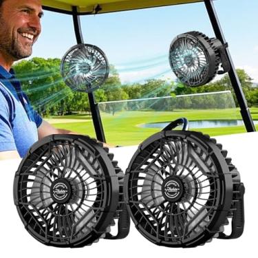 Imagem de Roykaw Ventilador de carrinho de golfe 10400 mAh alimentado por bateria recarregável, ventilador portátil de trabalho 24 horas com luz LED para condução noturna, controle remoto sem fio, compatível