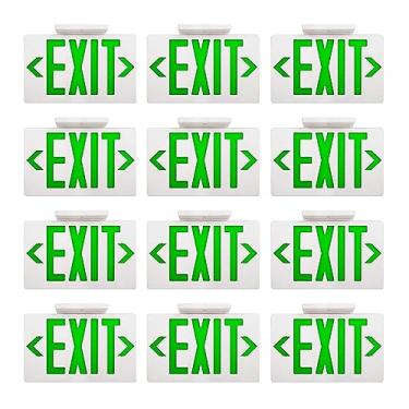 Imagem de AKT LIGHTING Luz de emergência com sinal de saída de LED verde com bateria reserva, dupla face com fio, letra verde, iluminação de saída de emergência para negócios, restaurante, comercial