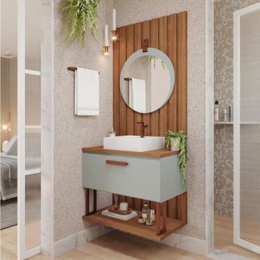 Imagem de Gabinete Suspenso com Cuba, Painel Ripado e Espelheira 80cm Mari Espre