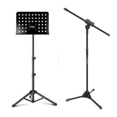 Imagem de Kit Estante Partitura Com Pedestal Para Microfone Voik MS SMV