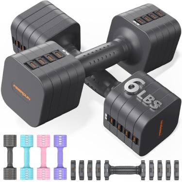 Imagem de FEIERDUN Conjunto de 2 halteres ajustáveis 5 em 1, pesos de mão de 5,4 kg/2,7 kg para mulheres, conjunto de halteres estáveis duplos de ajuste 1s para mulheres, academia em casa e ao ar livre, cinza