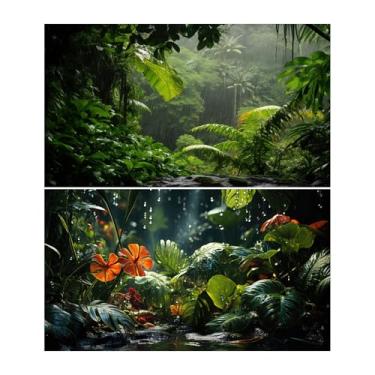 Imagem de 2 pacotes com fundo de aquário de floresta tropical verde exuberante folha chuvosa fundo de tanque de peixes verde natural selva floresta folhagem paisagem réptil tanque de fundo papel de parede 91 x