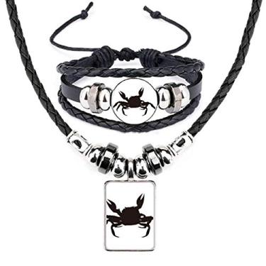 Imagem de Conjunto de joias pulseira de couro de organismo marinho com símbolo de caranguejo preto