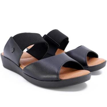 Imagem de Tamanco Feminino Couro Usaflex Anabela Baixo ElásticoConfort, Preto, 3