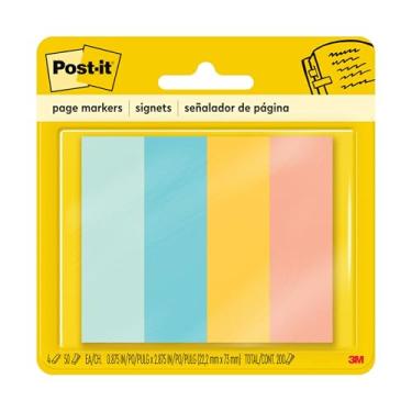 Imagem de Post-it Marcadores de página, cores sortidas, 2,5 cm x 7,6 cm, 50 folhas/bloco, 4 blocos/pacote (671-4AF)