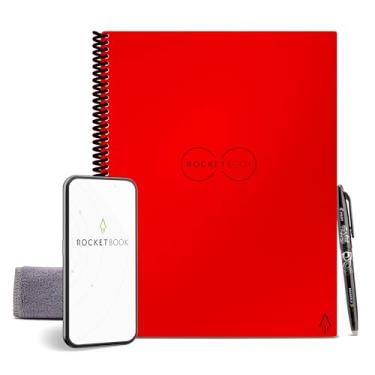 Imagem de Caderno inteligente reutilizável Rocketbook Dot-Grid com 1 caneta Pilot Frixion e 1 pano de microfibra incluído - Capa Atomic Red, tamanho carta (21,5 x 28 cm)
