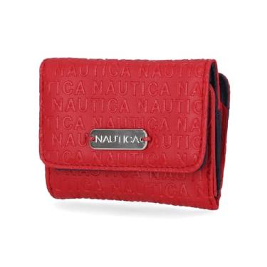 Imagem de Nautica Rower's End Carteira pequena para mulheres, porta-cartão de crédito fino com bloqueio de RFID com bolso para moedas, carteira feminina compacta dobrável com janela para identidade, Logotipo
