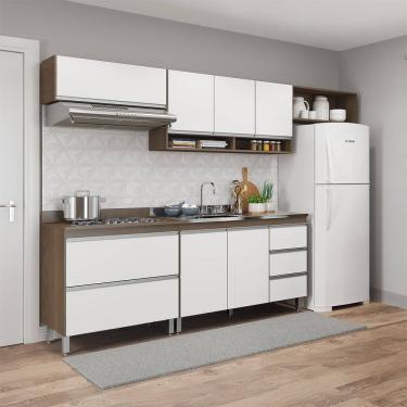 Imagem de Cozinha Modulada com Balcão Cooktop Pia Sabrina 280x202cm 5 Peças Branco Avelã Menu Móveis