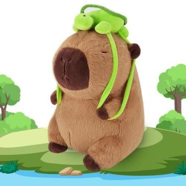 Imagem de Brinquedo De Pelúcia Capivara Com Mochila Tartaruga Fofo ORIGINAL