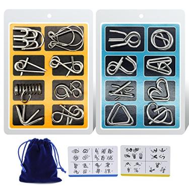 Imagem de Metal Wire Puzzle 16-Piece Set with Pouch – IQ Test Brain Teaser Disentanglement Chinese Ring Fidget Toy for Kids & Adults – Portable Party Favor