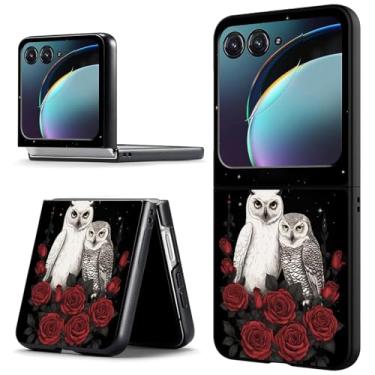 Imagem de ACWDMKH Capa protetora para Motorola Moto Razr 2024, Moto Razr 50, fofa, fina, rígida, policarbonato, ultrafina, antiarranhões, à prova de choque, coruja branca vermelha floral
