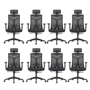 Imagem de Kit 8 Cadeiras Escritório Presidente Nr17 Office Lugano Preto Preto