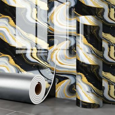 Imagem de Papel de parede dourado imitação de azulejo de cerâmica efeito de mármore autoadesivo à prova d'água para paredes de cozinha e banheiro preto com acabamento dourado 40 * 300 cm