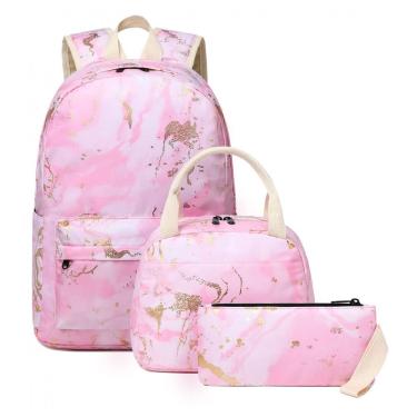 Imagem de Mochila escolar Bluboon juvenil feminina rosa, conjunto 3 peças com lancheira térmica e estojo, para notebook 35,5 cm
