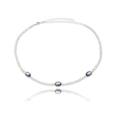 Imagem de Colar Soloyou Choker Riviera Tanzanita Semijoia da Moda em Ródio Branco com Zircônia Branca-Feminino