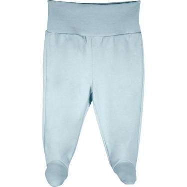 Imagem de Calça Bebê Básica RN Lisa Com Pé Bibe 100% Algodão Egípcio, Azul