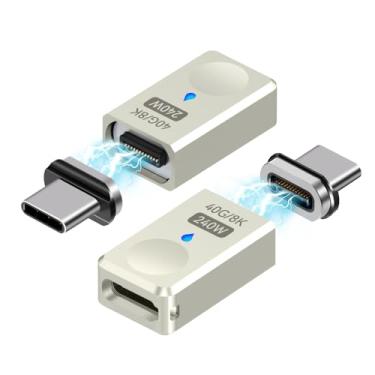 Imagem de SHEEAST Adaptador magnético USB tipo C de 40 Gbps, (2 unidades) Adaptador magnético USB C de 24 pinos retos 8K 60Hz para Thunderbolt 3/4, MacBook Pro/Air, Steam Deck, Quest 2, RoG Allyand mais