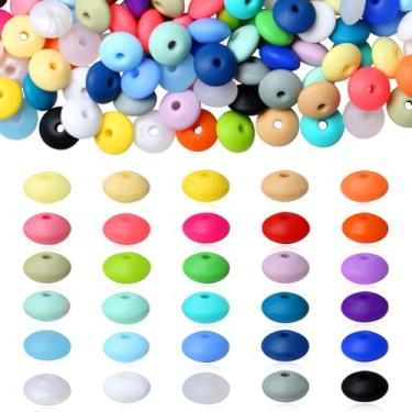 Imagem de NUKAYAI 200 contas de silicone de lentilha, 30 cores de contas de silicone de 12 mm para chaveiros, contas focais a granel para colar, pulseira, acessórios de joias, contas espaçadoras coloridas para