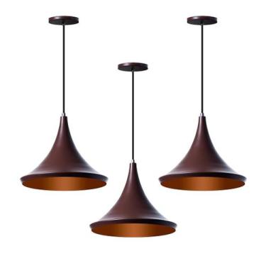 Imagem de Kit 3 Lustres Sala Estar Pendente Interno Chapeu Chines 27cm - ideallu