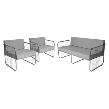 Imagem de Conjunto 2 Poltronas e 1 Namoradeira para Sala de Estar Córdova em Aço Carbono e Fibra Sintética Acesse Móveis