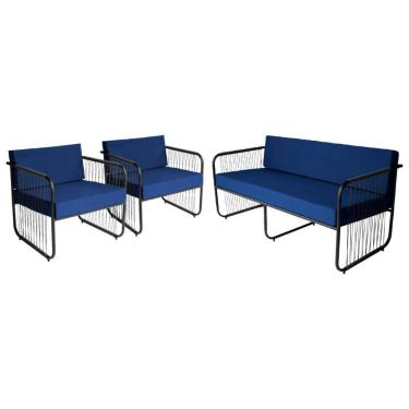 Imagem de Conjunto 2 Poltronas e 1 Namoradeira para Sala de Estar Córdova em Aço Carbono e Fibra Sintética Acesse Móveis