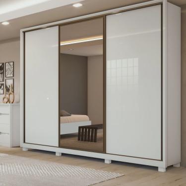 Imagem de Guarda Roupa Casal com Espelho 3 Portas de Correr 6 Gavetas e Pés 270,5cm Spazio Glass Espresso