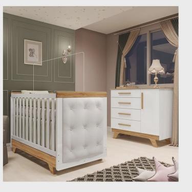 Imagem de Quarto de Bebê Berço com Capitonê e Cômoda 100% Mdf Retrô Kakau Espresso Móveis
