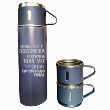 Imagem de Kit Garrafa Térmica C/ 3 xícaras 400ml Minha mãe é dorameira - LARANJA