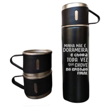 Imagem de Kit Garrafa Térmica C/ 3 xícaras 400ml Minha mãe é dorameira - LARANJA