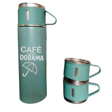 Imagem de Kit Garrafa Térmica C/ 3 xícaras 400ml Café com dorama - LARANJA E MIM